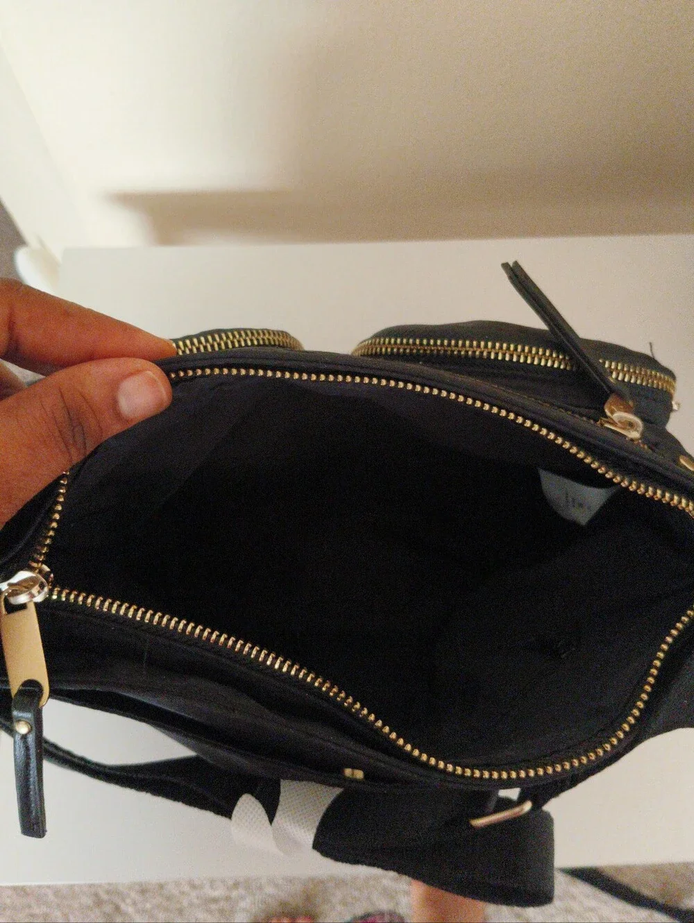 Men's Black Messenger Bag with Gold Zippers